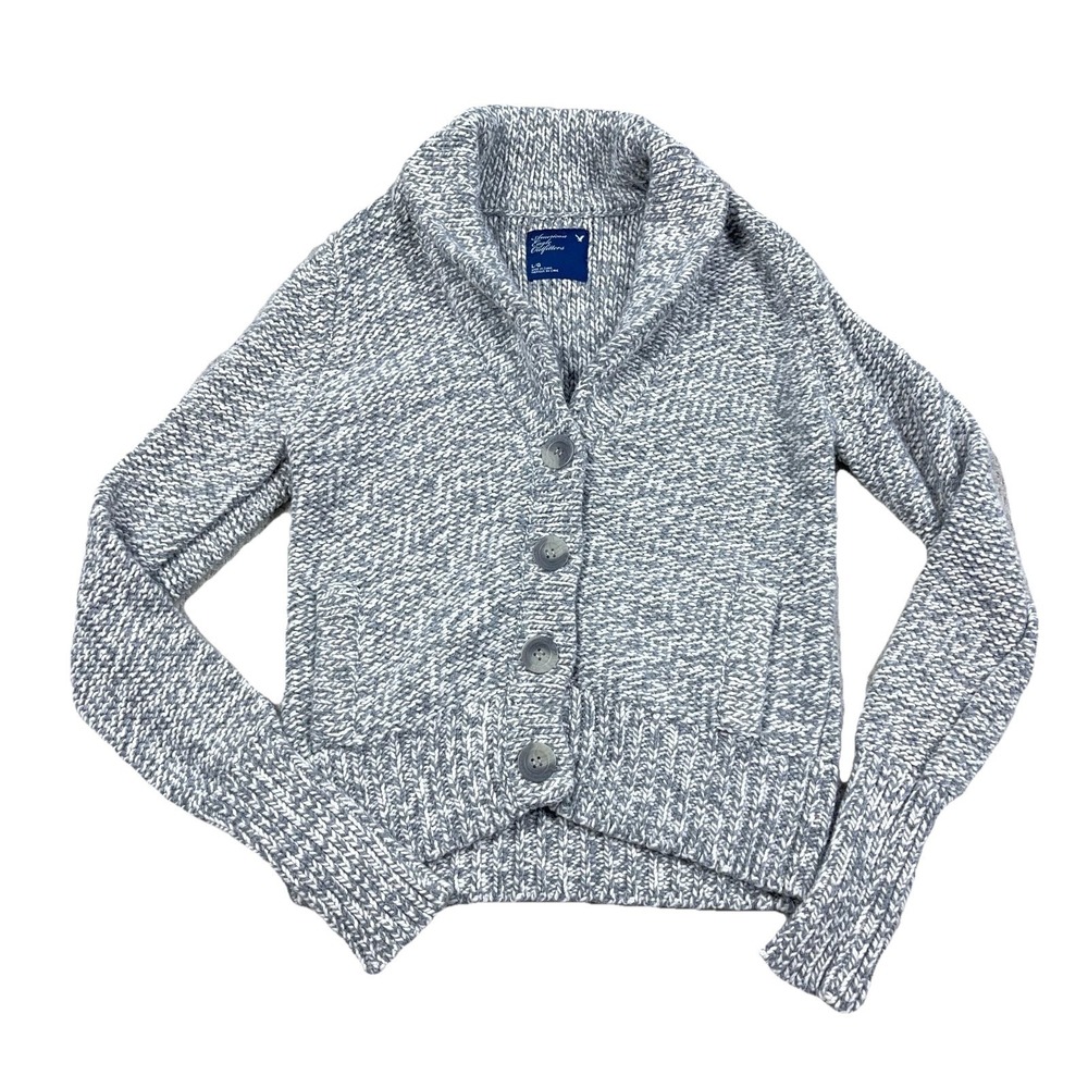 Vintage Y2K American Eagle Cardigan Sweater Women Large Chunky Knit‎ Shawl Crop